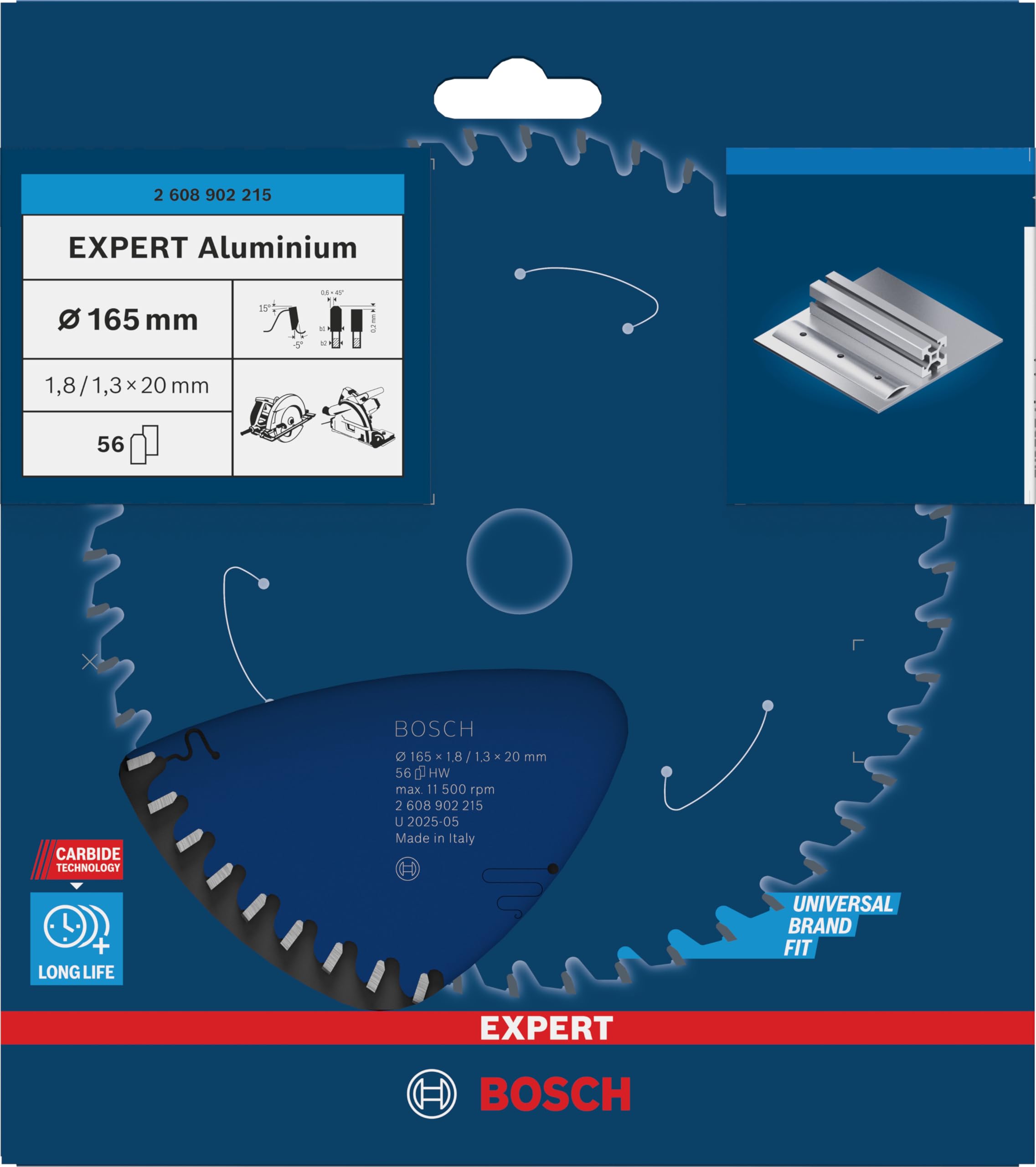 Bosch 1x EXPERT Aluminium Kreissägeblatt für Handkreissägen und Metalltrennsägen (für Aluminium, Ø mm, Professional Zubehör kabelgebundene Handkreissägen)