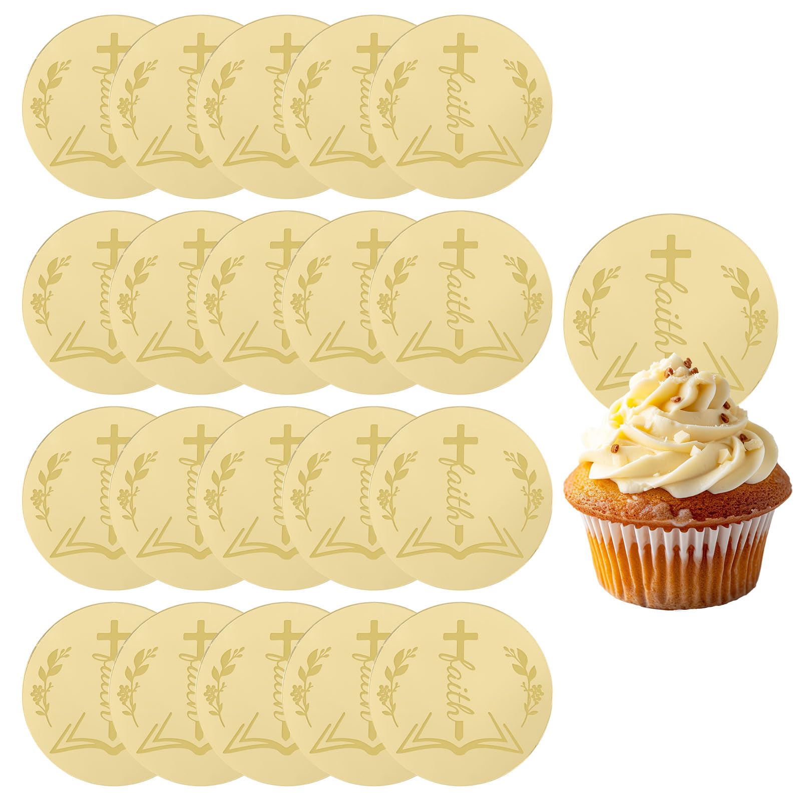 URROMA 20Pcs Gold Round Cupcake Toppers