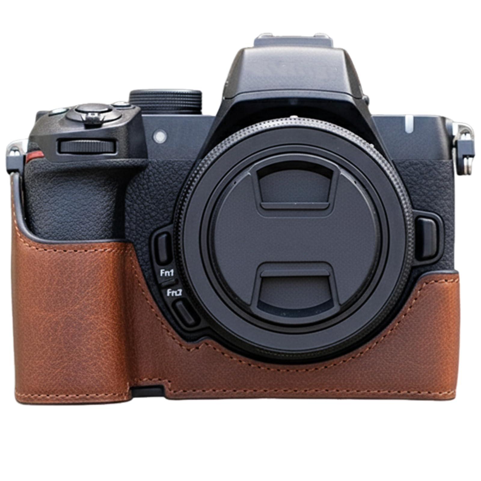 Pół etui z prawdziwej skóry z uchwytem na rękę kompatybilne z aparatem cyfrowym Z50 II osłona w stylu retro z otwieranym dnem i gwintem statywu, Brązowy, pokrowiec ochronny na aparat