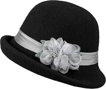 Elegant Wool Felt Flowers Bucket Hat, Women Vintage Cloche Floral Fedora Hat, Ladies Wedding Dress Church Hat