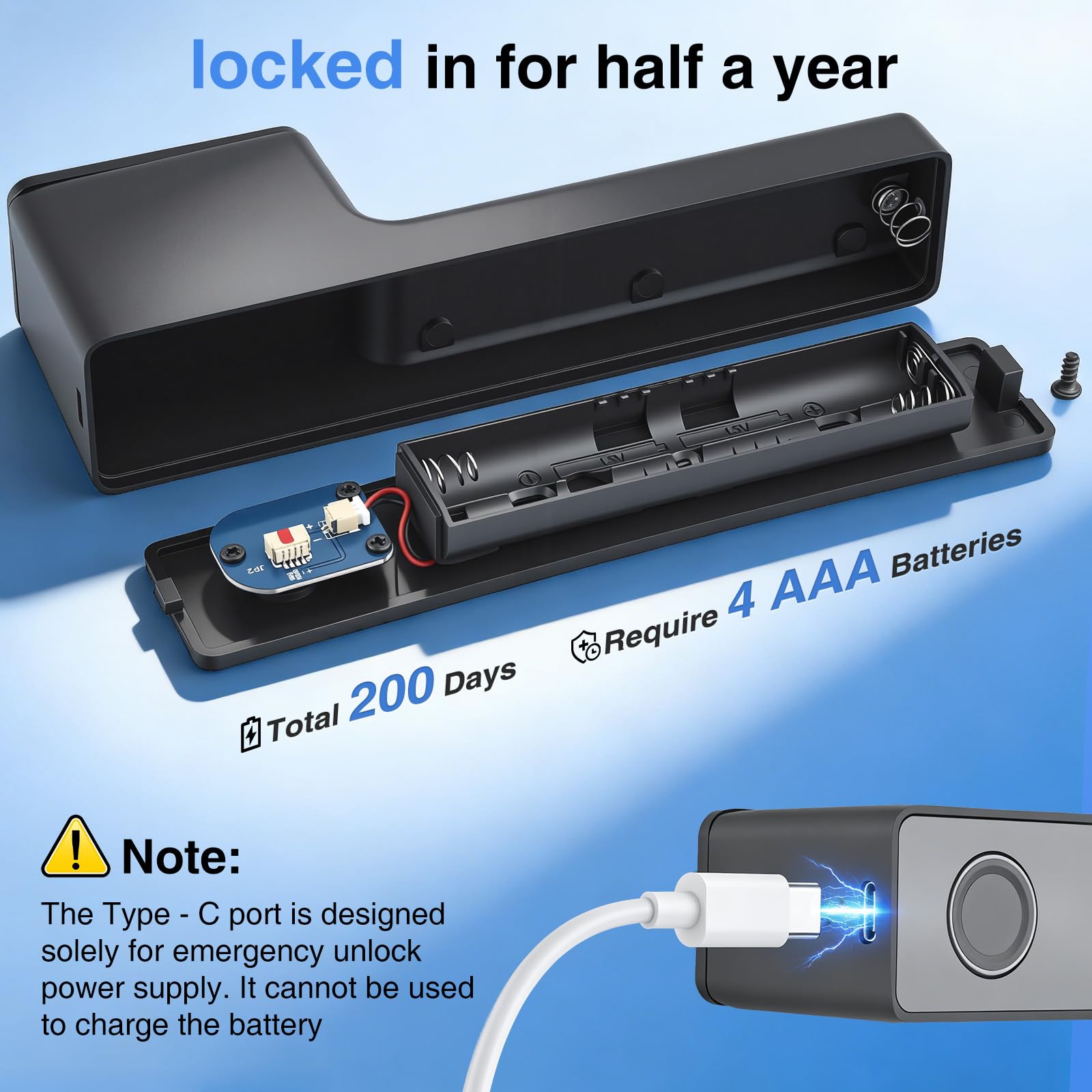 Fingerabdruck Türschloss mit App Steuerung – Smart Lock für Holztüren, 5 Wege zum Öffnen, Code/Bluetooth/Schlüssel, Magnet Schloss für Innenraum, 200 Tage Batterie, Gästezugang (Ohne IC-Karte)