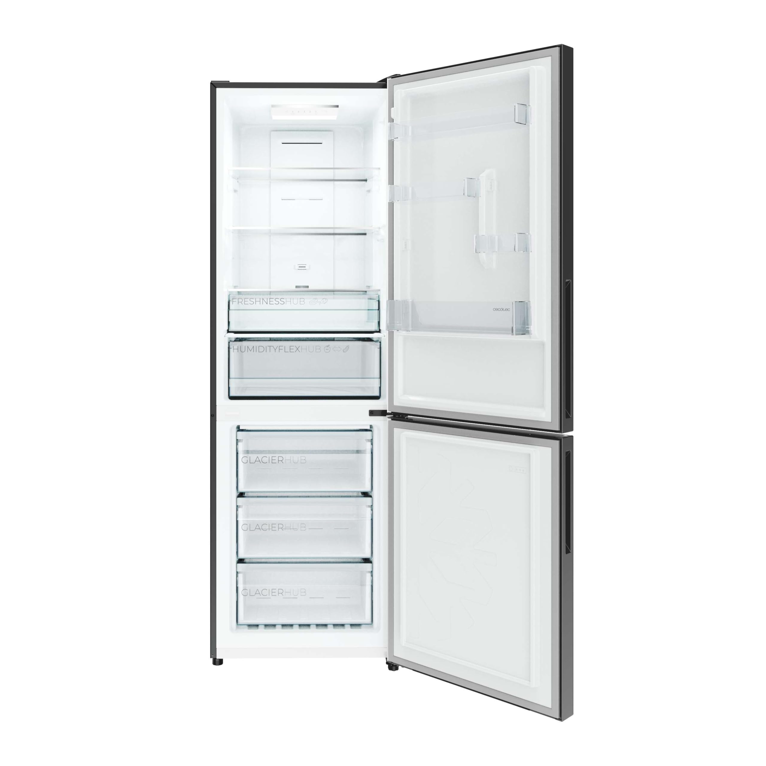 Cecotec Kühlgefrierkombination 2 Türen Bolero CoolMarket Combi 322 Edelstahl E, 322 L, Höhe 185 cm und 60 cm Breite, Energiesparend, Multi-Air-Flow-System, Total No Frost und 2 Schubladen