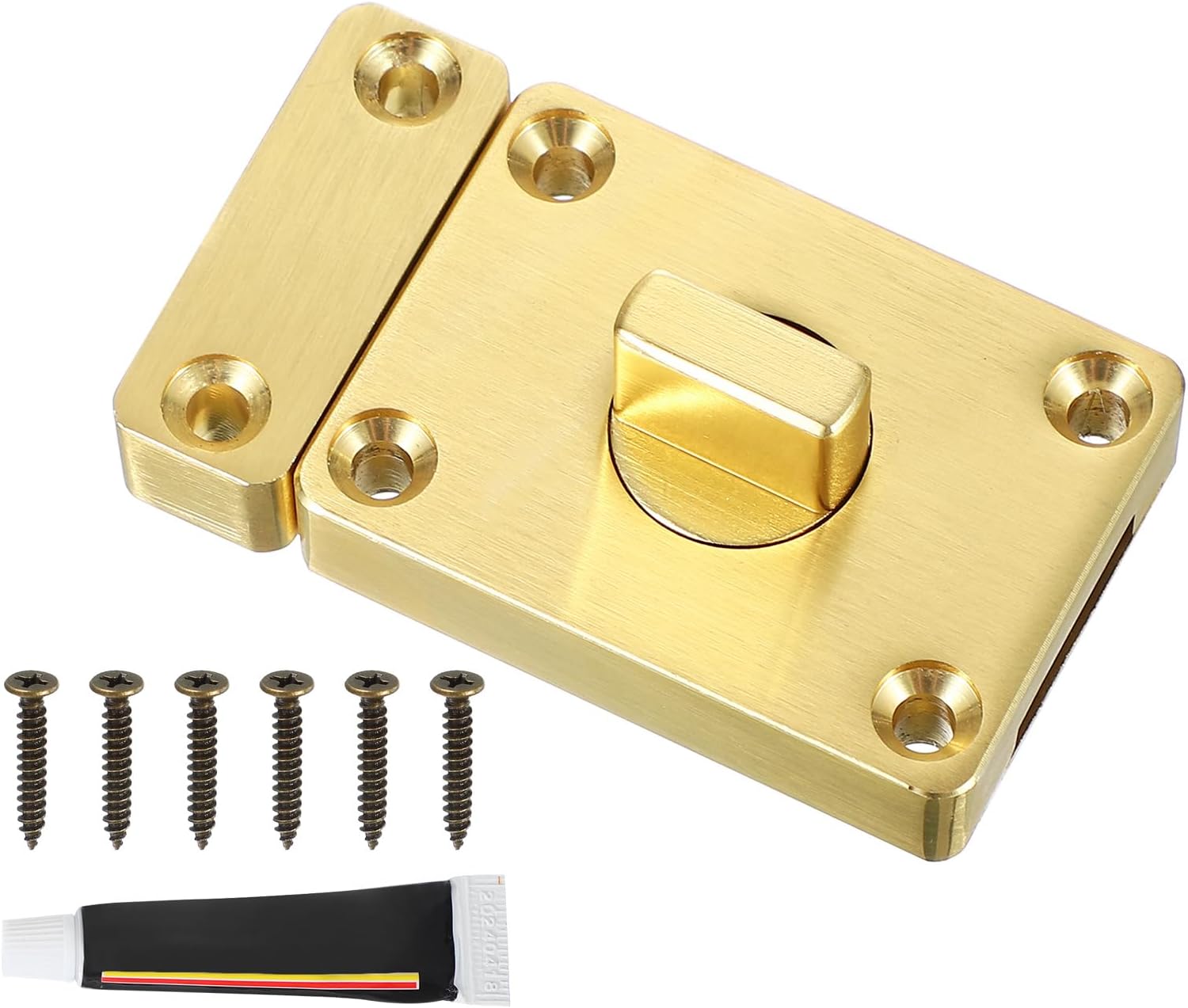 PATIKIL Rotate Bolt Latch, Inner Door Latch 180 Degree Safety Knob French Door Locks Sliding Inside Door Latch with Screws & Glue for Bedroom, Gold