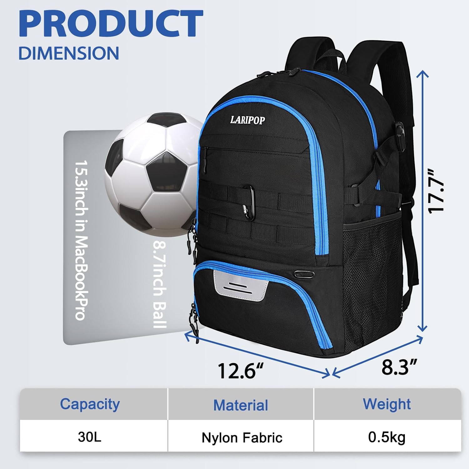 LARIPOP Soccer Backpack with Ball Holder & Shoe Compartment Large Capacity Youth Sports Bag for Training