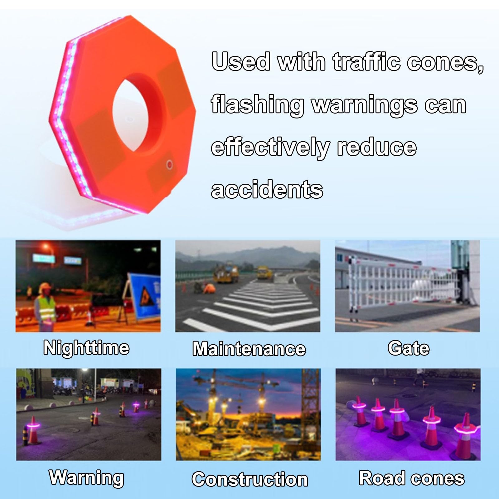 Anillo de cono de tráfico LED recargable 27cm para advertencia nocturna seguridad vial
