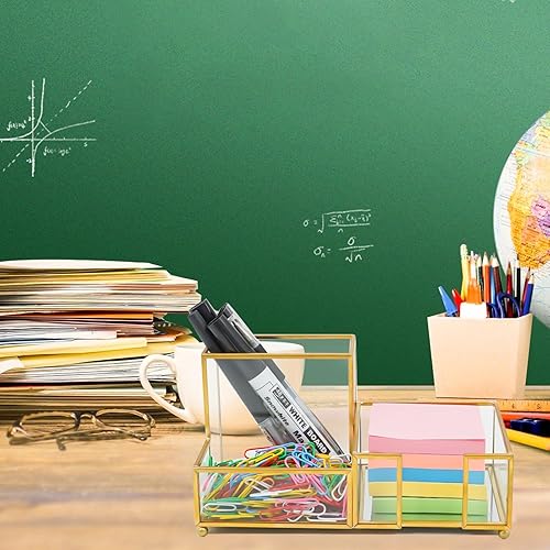 Miniatura 3 de Organizador de escritorio con 3 compartimentos, organizador de escritorio pequeño de vidrio para bolígrafos, lápices, tarjetas de visita, notas