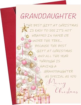 Granddaughter Merry Christmas Gifts Card with Envelope, Beautiful Xmas Gifts from Grandma Grandpa, Meaningful Xmas Holiday Card