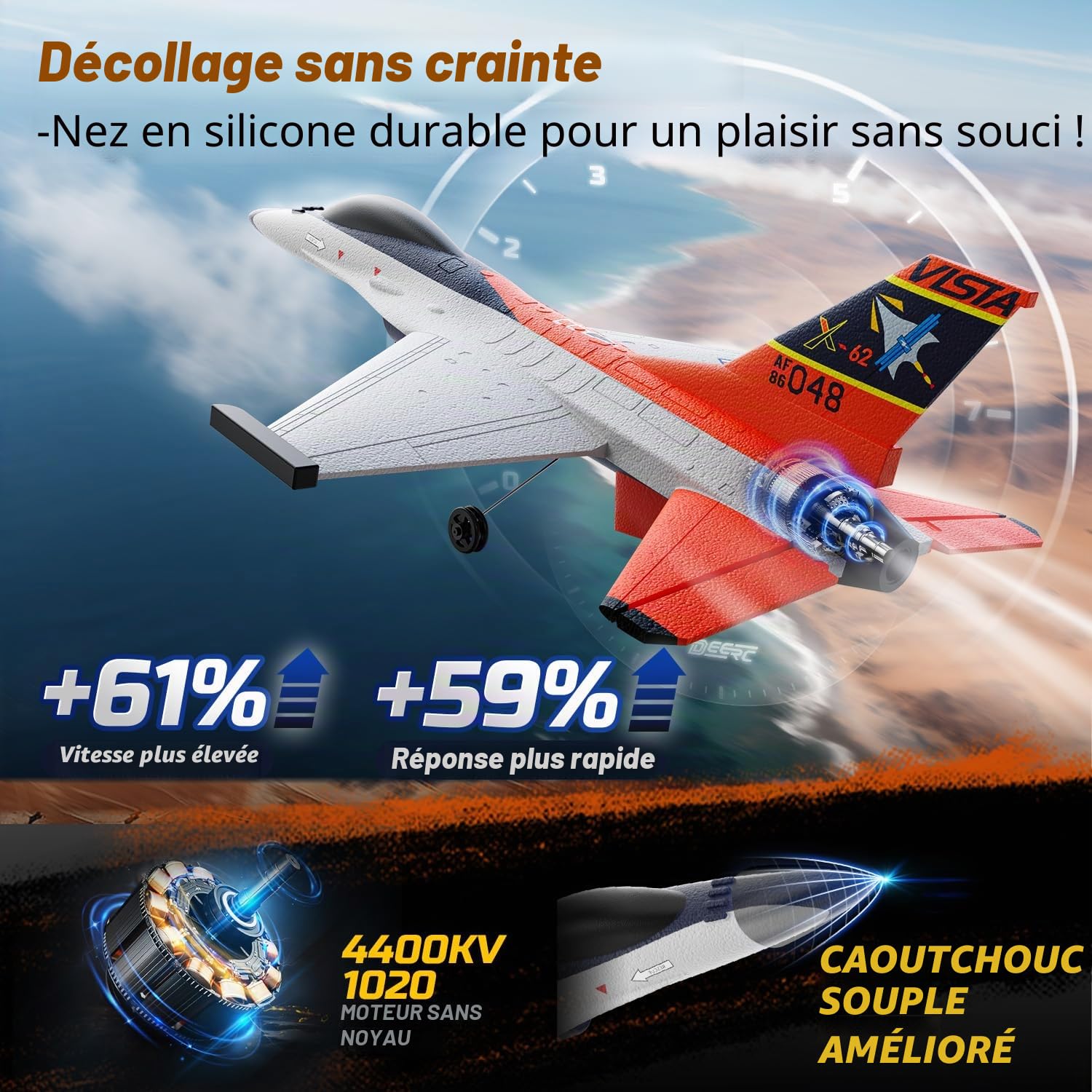 DEERC Avion RC F16 X-62A Vista 4 canaux jet télécommandé stabilisateur gyroscopique 6 axes EPP RTF