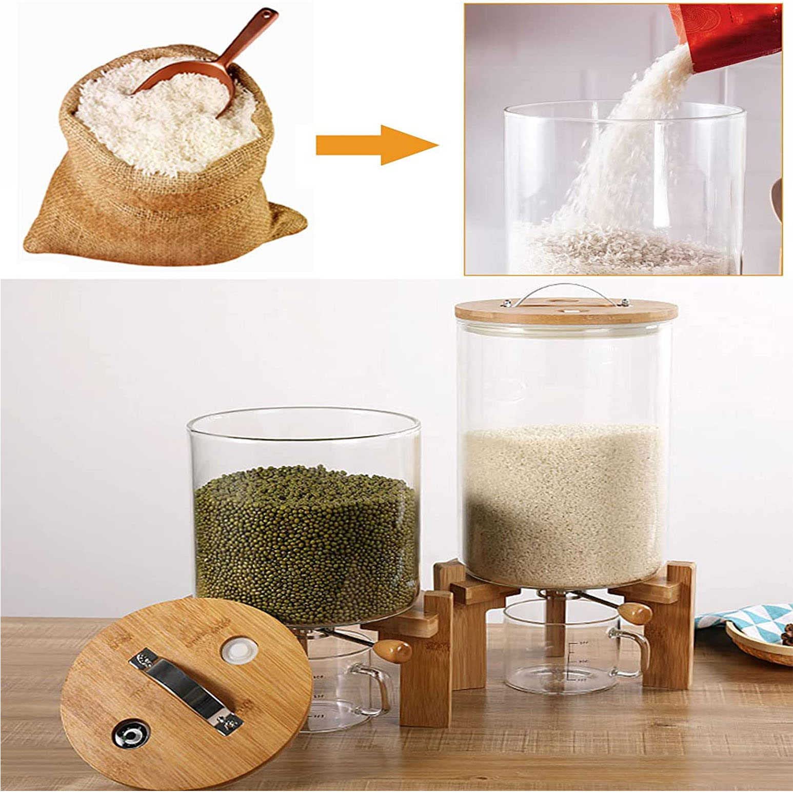 Voorraadpot Met Deksel, 5L / 8L, Glazen Granen Dispenser Voorraadpot Set Luchtdichte Opslagcontainer Keuken Opslagcontainer.-5L