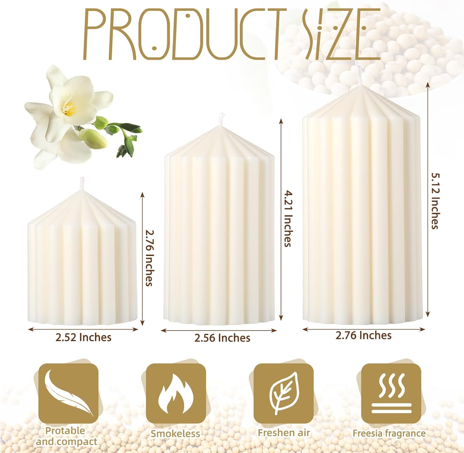 Set of 3 Ribbed Pillar Candles Soy Wax Scented Ribbed Candles Includes 2.8, 4.2 and 5.1 Inches Heights Romantic Decoration for Home Birthday Gift(White) - Image 2