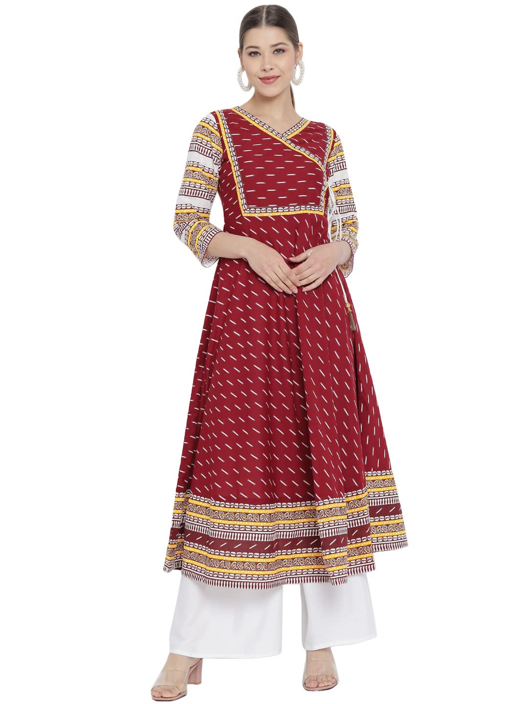 yash gallery Women's Cotton Relaxed Fit Anarkali Slub Ikat Printed Kurta-picture-26