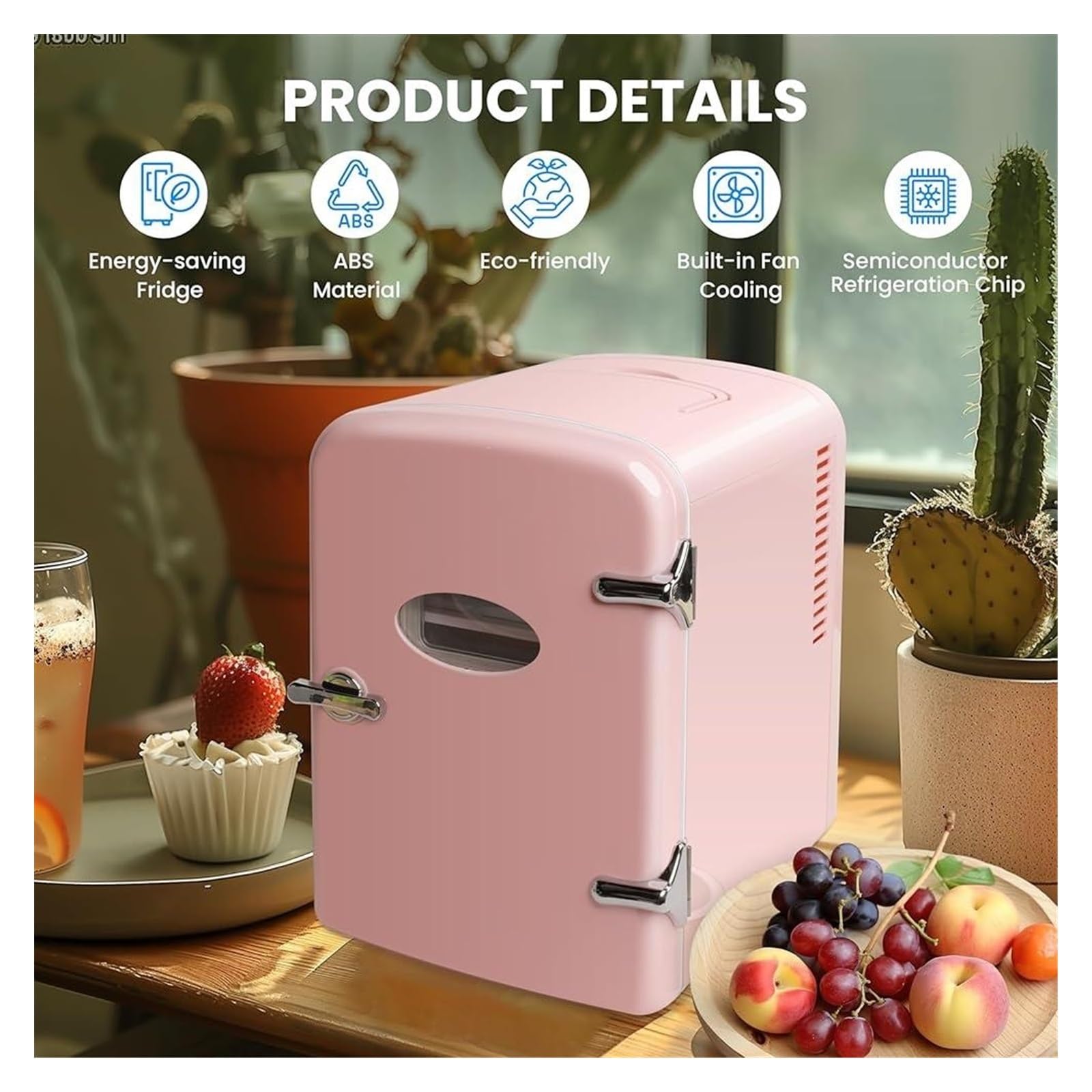 Mini refrigerador portátil de 4 litros, con Capacidad for 6 latas, Compacto, silencioso, multifunción, ecológico y con Ventana de observación.