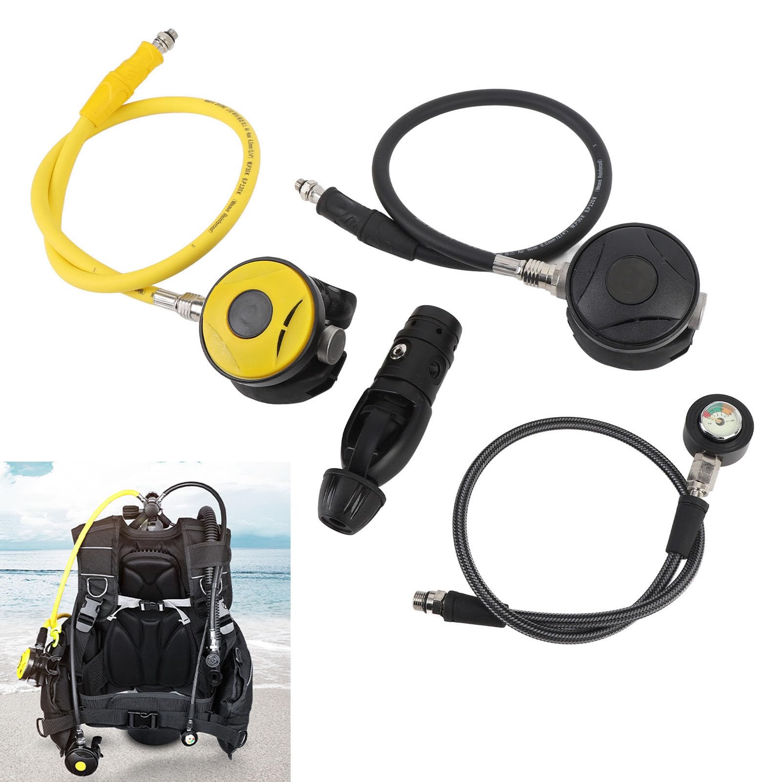 RiToEasysports Regolatore di Immersione, Set di Regolatore con Lega di Alluminio, 2 Calibri, 2 Tubi per Respirazione Subacquea, per Diving, Snorkeling, e Acquapazza