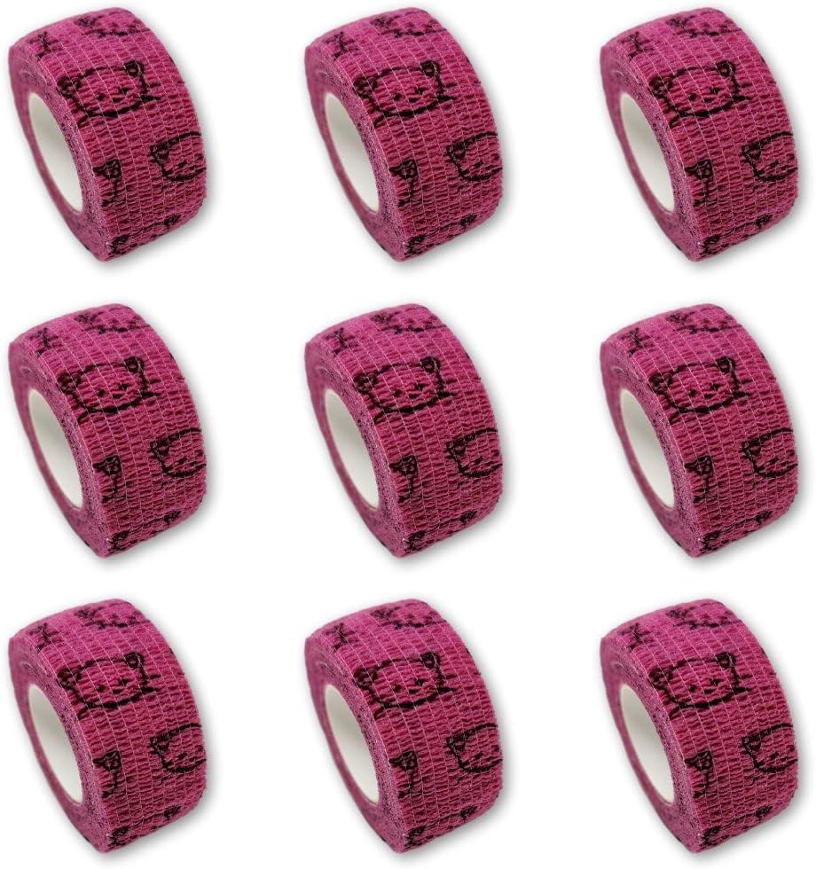 Set of 9 children's band-aids, finger bandage without glue, 2.5 cm x 4.5 m, elastic, water-repellent, cohesive