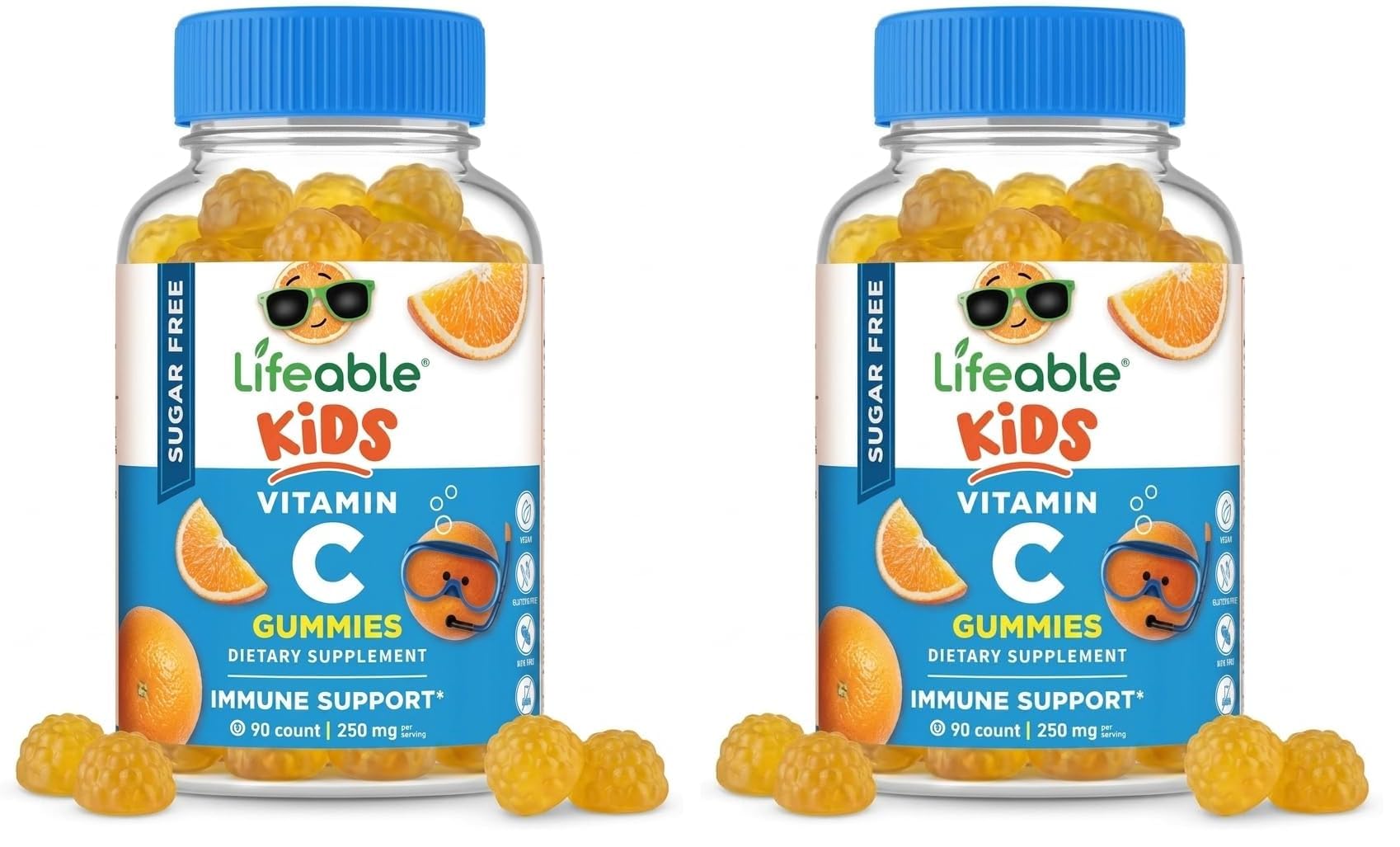 Lifeable Sugar Free Vitamin C for Kids – 250 mg – Great Tasting Natural Flavor Gummy Supplement – Vegetarian GMO-Free Chewable Vitamin – for Immune Support – for Children – 90 Gummies (Pack of 2) 90 Count (Pack of 2)