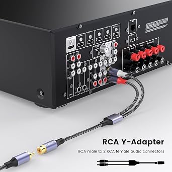 MOSWAG RCA Splitter 1 Female to 2 Male, Gold Plated RCA Y Splitter Audio Video Cable Splitter Adapter Extension Cord for Subwoofer, Amplifier, Speaker, Gaming Console, Home Theater, TV, Car Audio