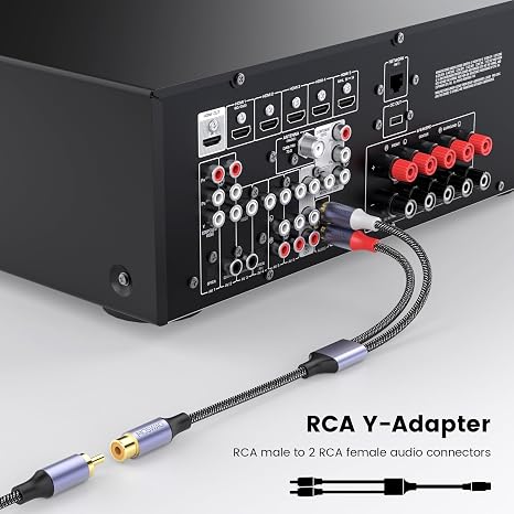 MOSWAG RCA Splitter 1 Female to 2 Male, Gold Plated RCA Y Splitter Audio Video Cable Splitter Adapter Extension Cord for Subwoofer, Amplifier, Speaker, Gaming Console, Home Theater, TV, Car Audio