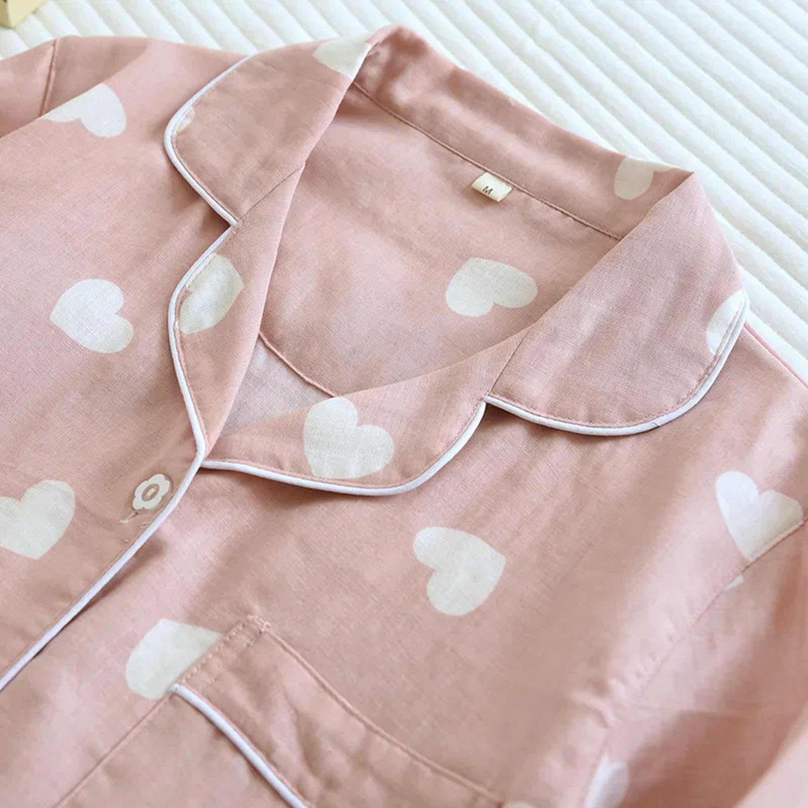 Camicia da Notte Donna Nuovo Set di Pigiami Primaverili E Autunno Pantaloni da Donna A Maniche Lunghe al da Donna Due Pezzi Love Lovely Sweet Home Furnishing Set-Rosso-l