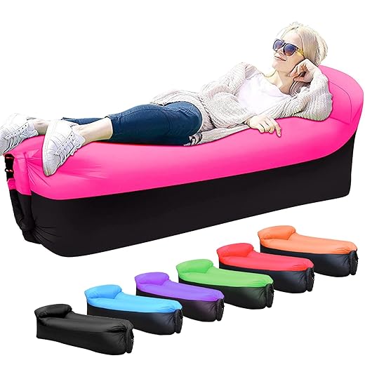 KEEPAA Inflatable Lounger air Sofa: Portable Outdoor Camping Inflatable Couch Hammock - Waterproof Anti Air Leaking Design for Hiking Camp Beach Party (Rose Red)