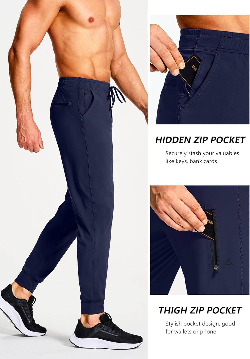 Men's Athletic Joggers Stretch Sweatpants with Zipper Pockets Running Workout Gym Track Golf Pants for Men - Image 4