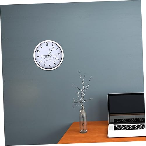Miniatura 3 de PRETYZOOM Medidor de temperatura y humedad Reloj de pared Medidor de temperatura Reloj de pared Vintage Reloj colgante higrómetro 3 en 1 Reloj de