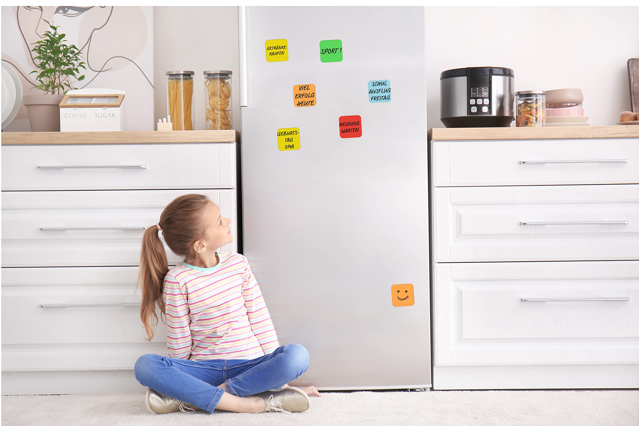 SILMO - 100x Magnetstreifen beschreibbar 75x75mm bunt + Marker Stift - Whiteboard Kanban Scrum Board - Kühlschrank Magnete abwischbar wiederbeschreibbar - zuschneidbare Haftstreifen Büro Tafel Lager