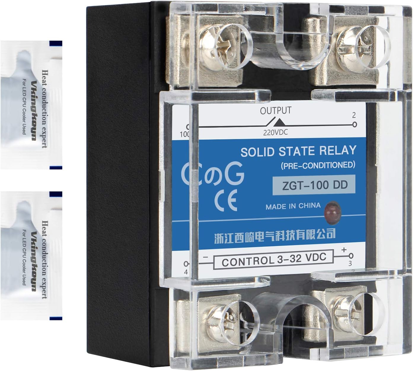 CG Solid State Relay SSR-100DD DC to DC Input 3-32VDC to Output 5-240VDC 100A Single Phase Plastic Cover…