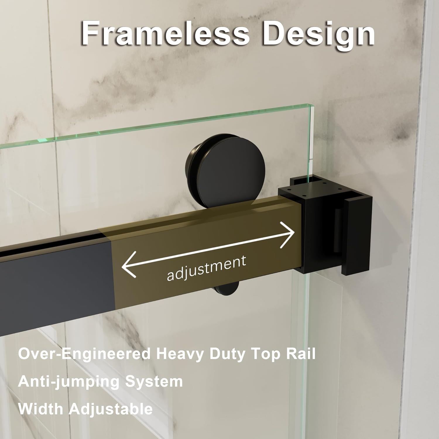 Shower Doors Double Sliding 66-72" W x 76" H Width Adjustable Frameless 3/8"(10mm) Clear Tempered SGCC Shatterproof Glass Easy Clean Stainless Steel Hardware, DS01- Matte Black