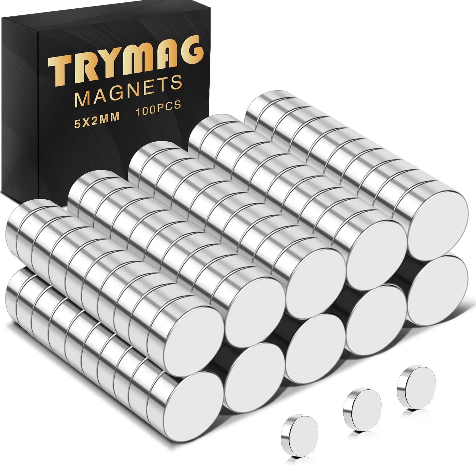 TRYMAG 100Pcs Round Small 5x2mm Refrigerator Magnets, Multi-Use Tiny Mini Neodymium Magnets for Fridge, Whiteboard, Billboard, Office, DIY