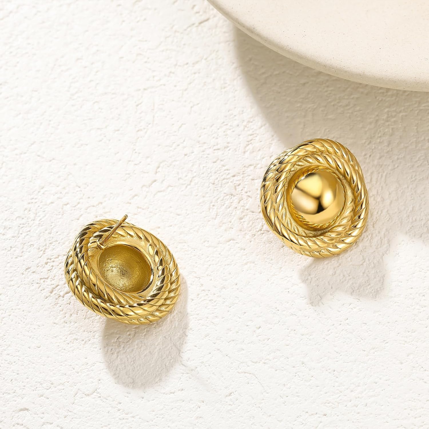 Gold Stainless Steel Earrings for Women Trendy Large Gold Stud Hypoallergenic