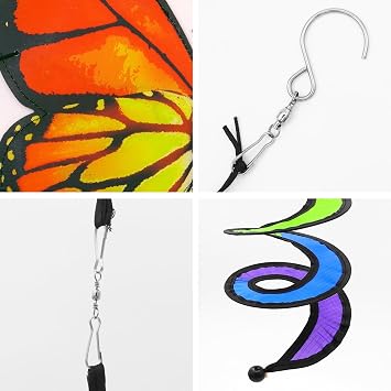 3pcs Butterfly Garden Wind Spinners 360 Rotation Rainbow Curlie Spinner Lawn Yard Ornaments Windmills Twister Outdoor Hanging Decor Whirligigs Wind Hanging Windsock
