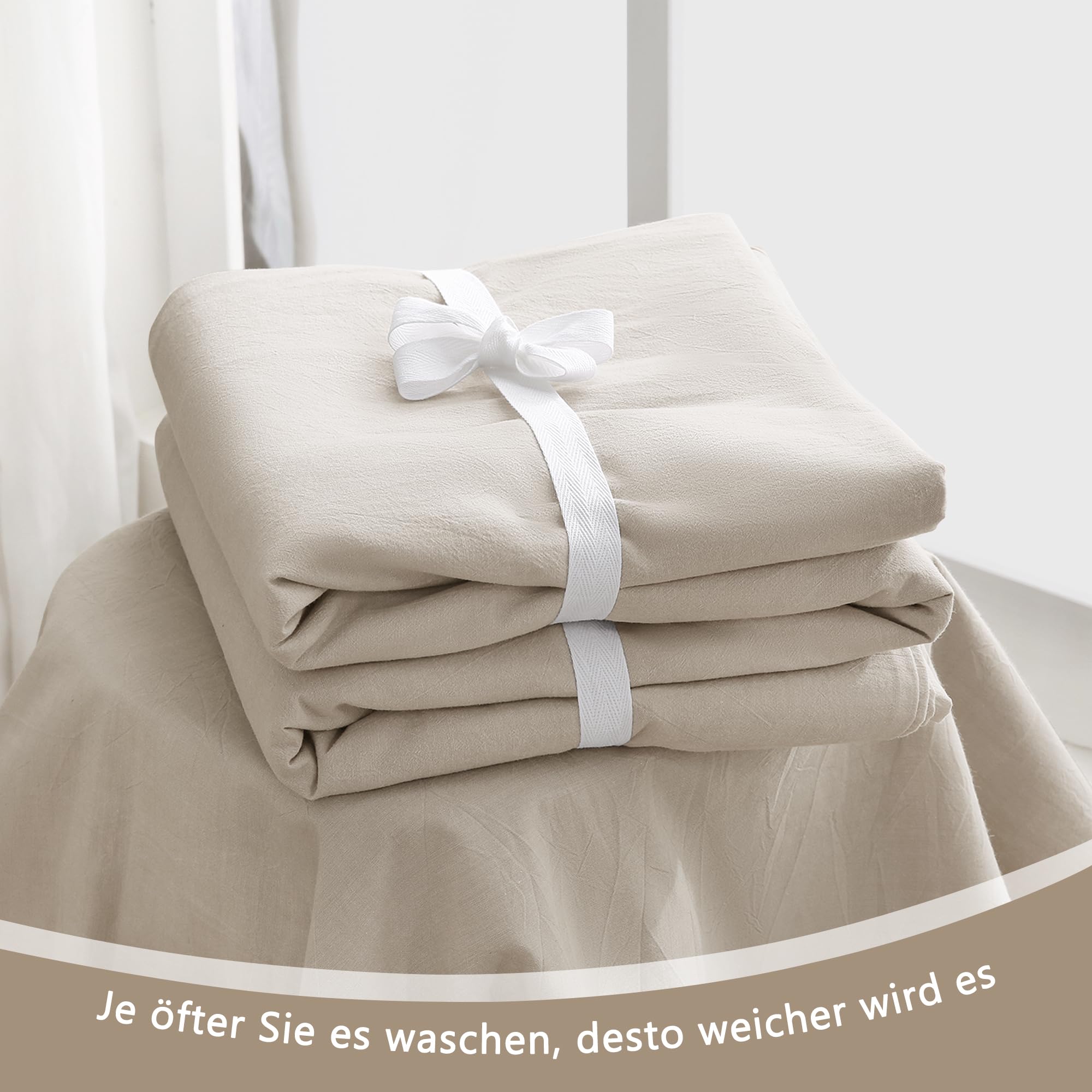 ATsense Set di biancheria da letto 135 x 200 cm, in cotone, 4 pezzi, con manico in lino, traspirante, 2 copripiumini e 2 federe 80 x 80 cm