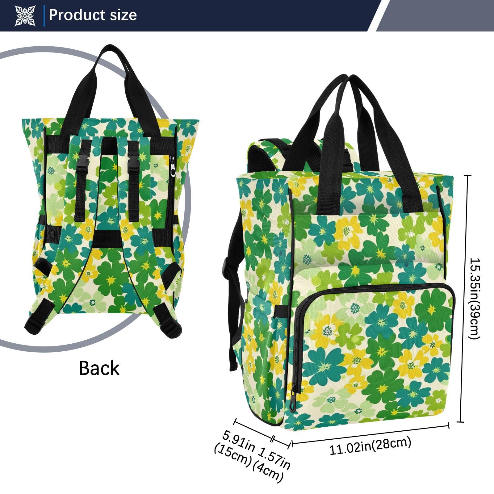 Zainetto da viaggio per neonata/ragazzo, con piccoli fiori, verde e
