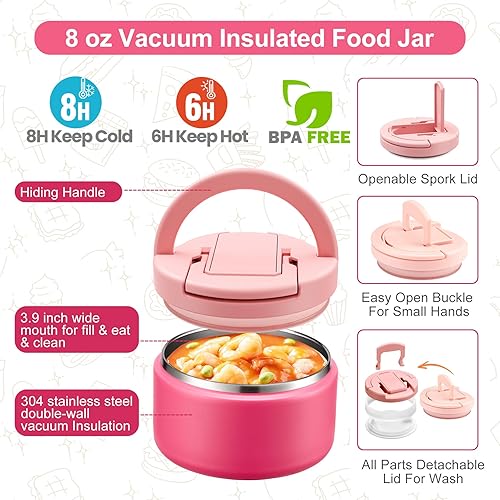 Miniatura 3 de MAXSO Lonchera Bento para niños con termo de sopa de 8 onzas, contenedor de comida caliente a prueba de fugas con 4 compartimentos, tarro de