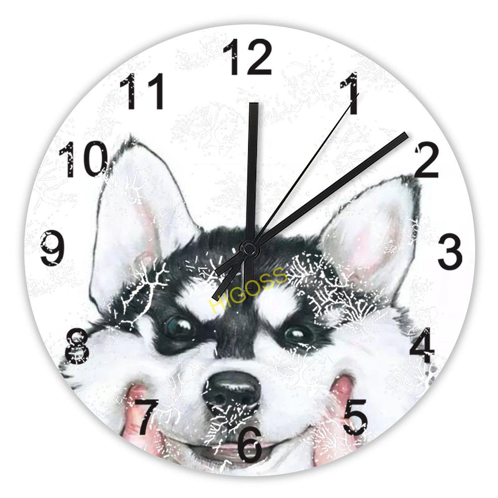 Horloge murale sans tic-tac husky grand cadran bois lisible pour senior