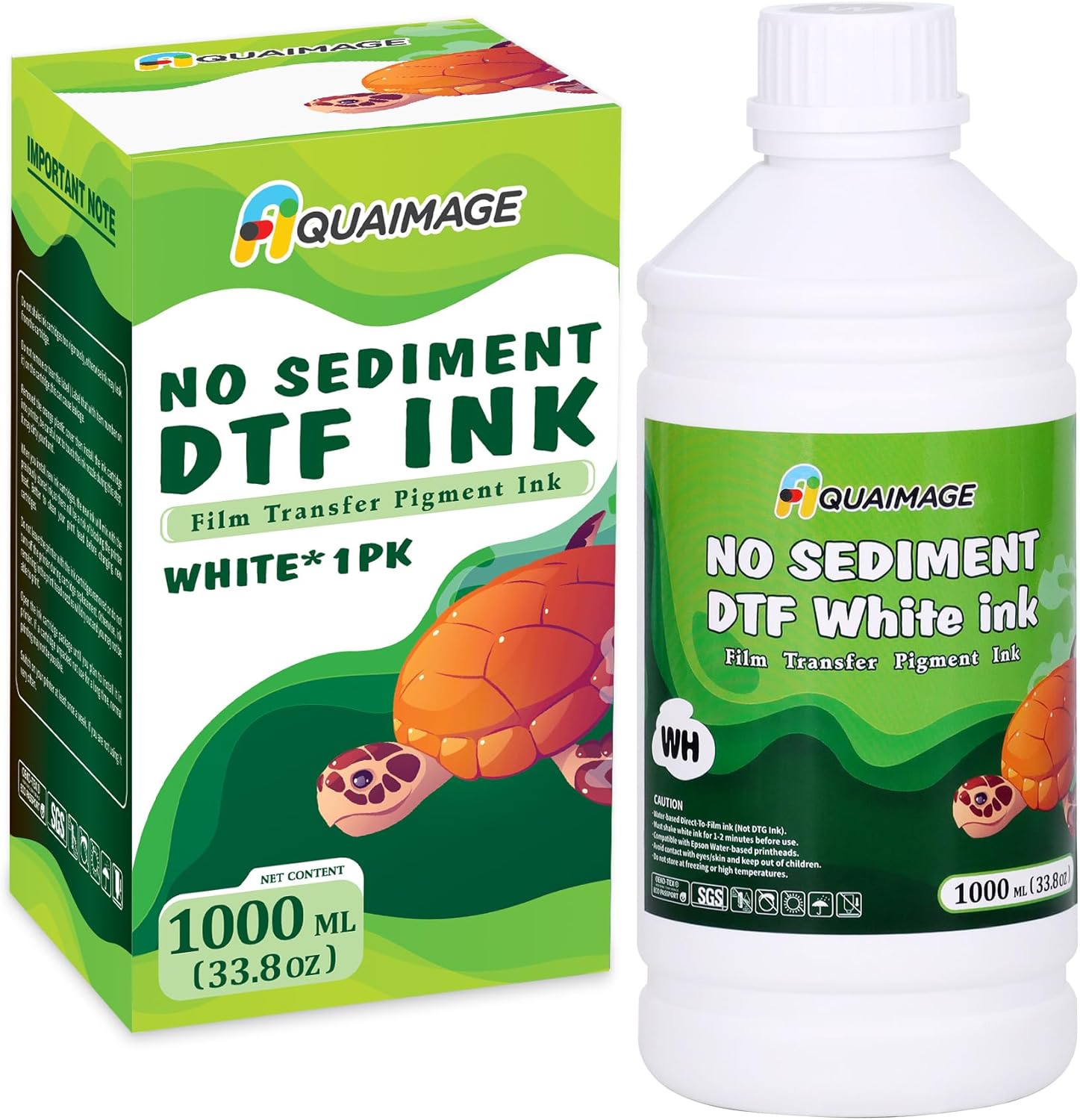 No Sediment DTF White Ink 1000ml Sediment-Free DTF Transfer Ink for PET Film, Premium Pigment Ink Refill for P600 P800 DX5 DX7 R1390 XP600 i3200 4720 5113 Printers, High Fluidity & Coverage