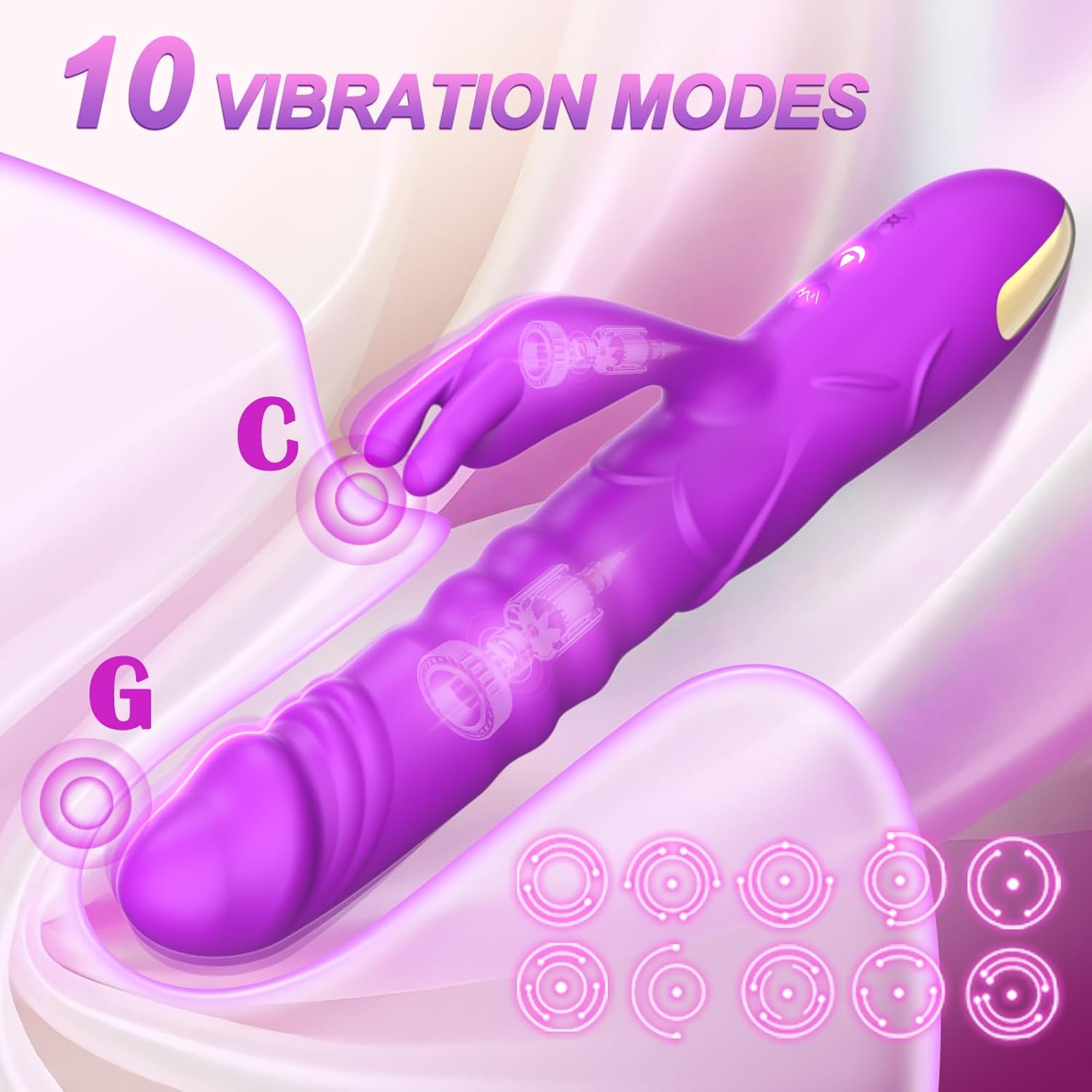 Dildo Thrusting Rabbit Vibrator, G Spot Clitoral Vibrator Dildos Waterproof & Rechargeable Realistic Silicone Vibrator with 3 Thrusting & 10 Vibrating Modes, Rose Sex Toys for Women