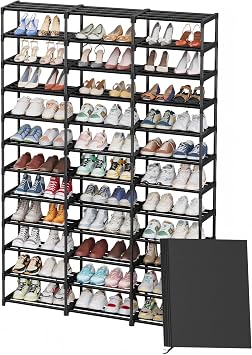 Ekisemio 12-Tier Tall Shoe Rack with Covers Holds 72 Pairs, Large Capacity Vertical Shoe Organizer Space-Saving Storage for Closet, Entryway, Bedroom