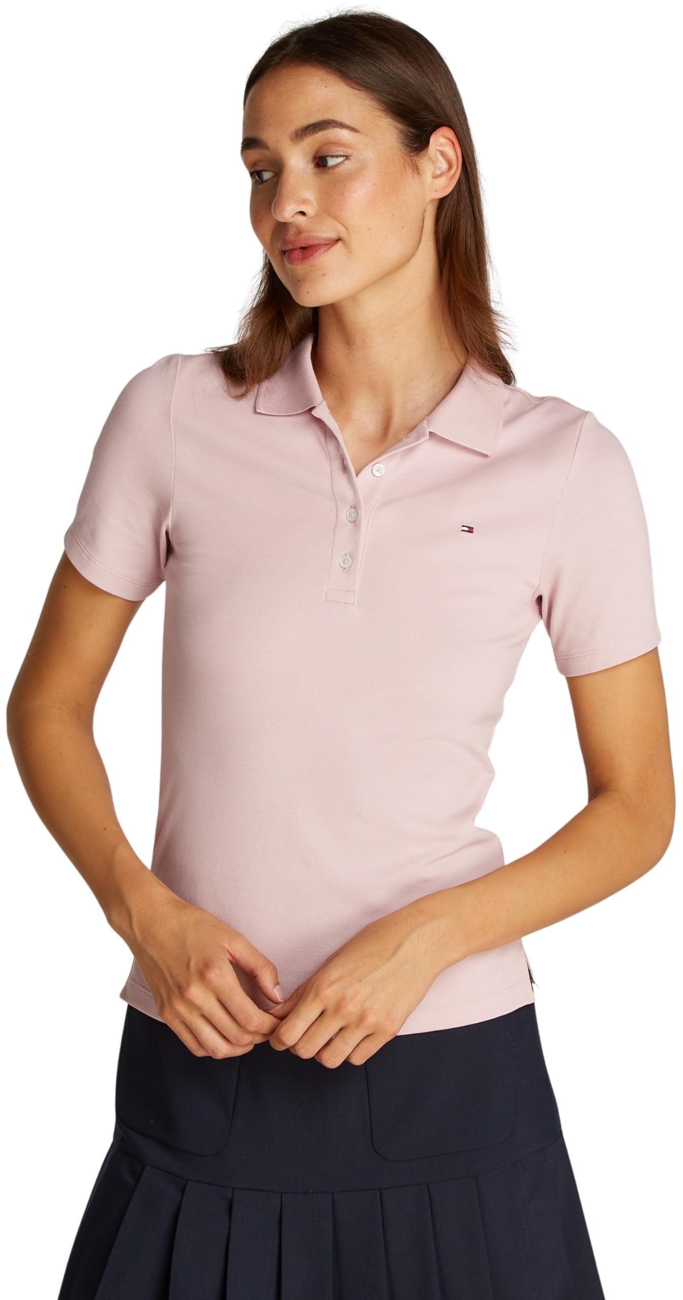 Tommy Hilfiger Maglietta Polo Maniche Corte Donna Slim Fit, Rosa (Foggy Pink), XXS