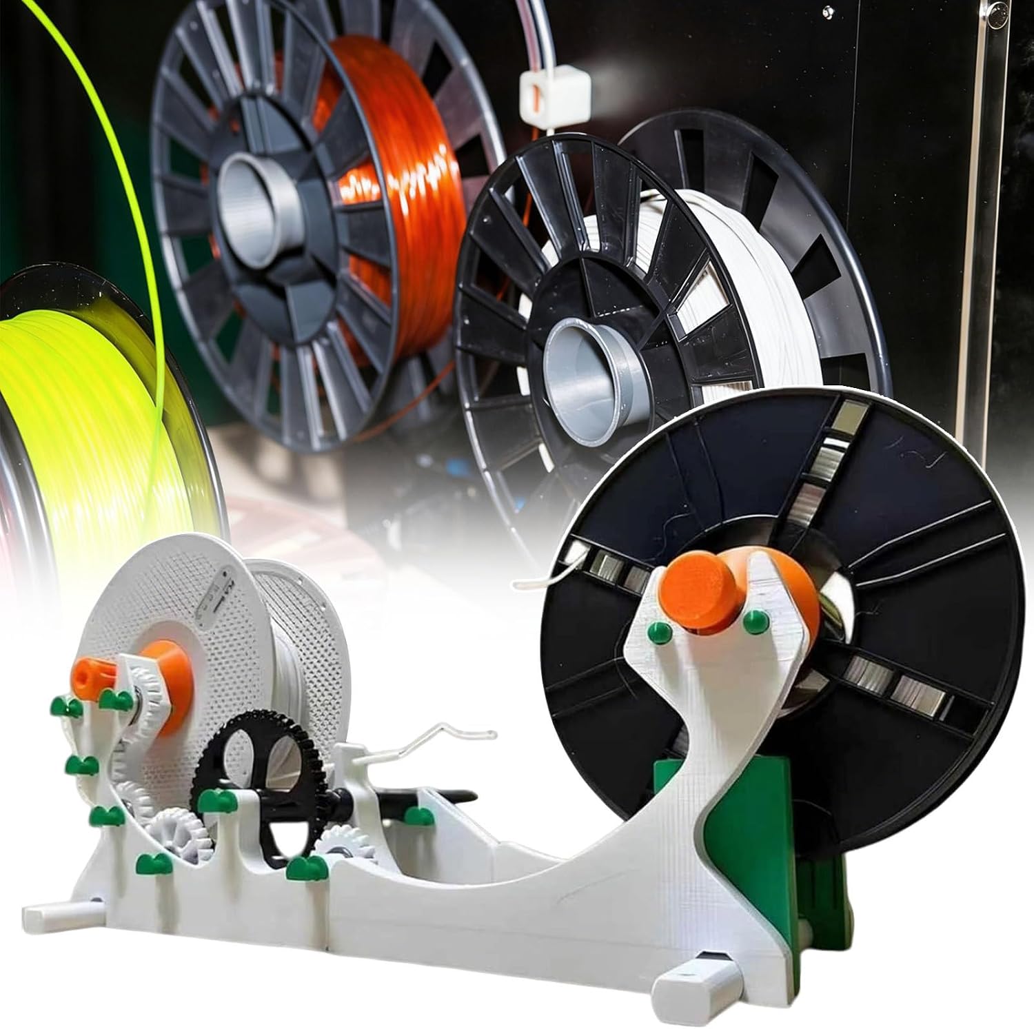 Electric Spool Winder, Auto Start/Stop, 3D Printing Filament Respooler for 3D Printers, Solder Wire, Yarn & Thread, Supports 1.75-4mm Filament, Adjustable Tension & Direction