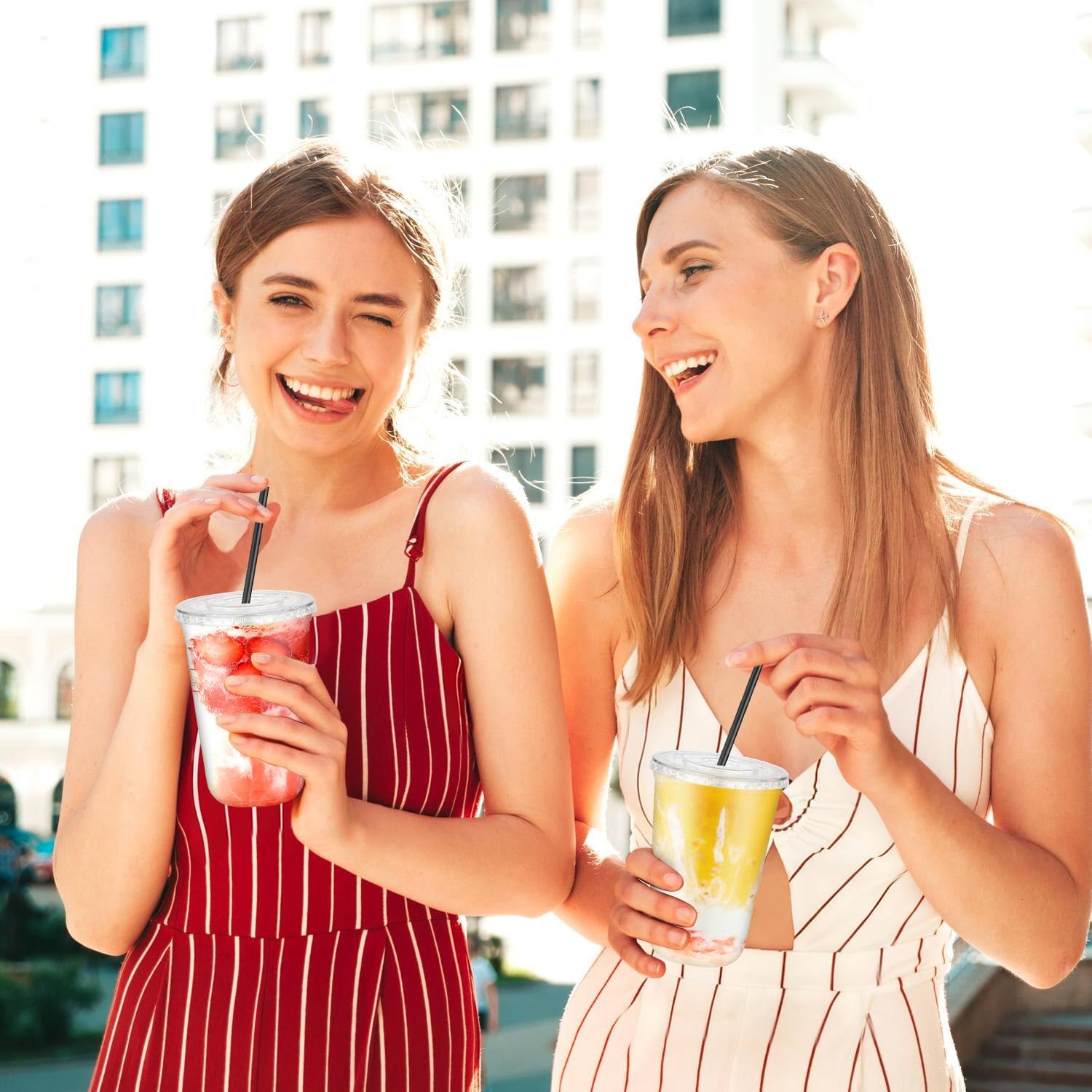 50PCS 16 oz Round Bottom Plastic Cups with Lids and Black Straws, Clear To Go Iced Coffee Smoothie Juice Cups, Disposable Cold Drink Bubble Tea Party Cups for Catering, Christmas, Birthdays, Takeout - Image 8