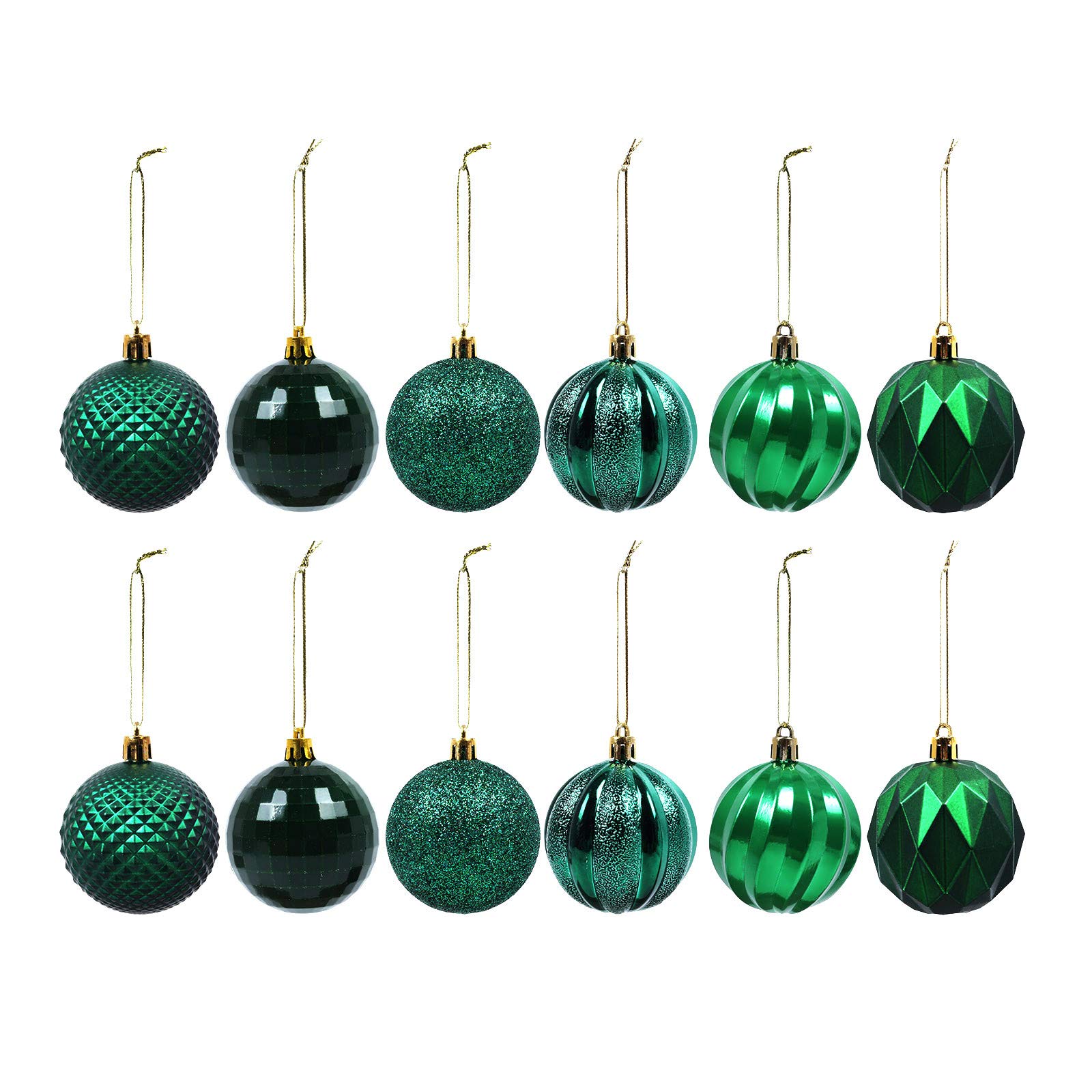 Am Clearance A-Green 50Mm Glitter Christmas Baubles, 12 Set Shatterproof Ball Ornaments For Christmas Tree - Green, 5Cm/12Pc
