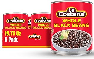 La Costeña Whole Black Beans - Ready-to-Eat Canned Black Beans for Mexican Food, Vegetarian Chili Ingredients, Frijoles Negros, Hummus, Dips, Burgers & Burritos - 19.75 oz, 6 Pack Bulk Canned Food