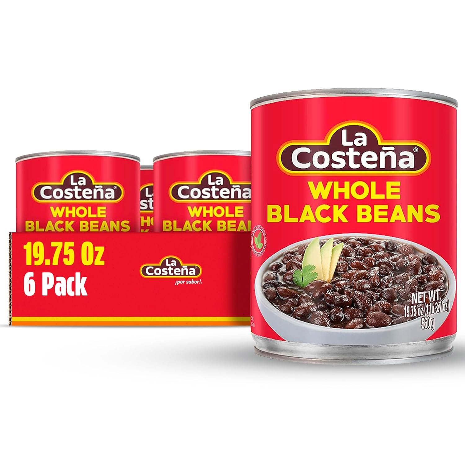 La Costeña Whole Black Beans 19.75oz Cans, 6-Pack | Ready-to-Eat Frijoles Negros for Tacos, Chili, Burritos & Mexican Recipes