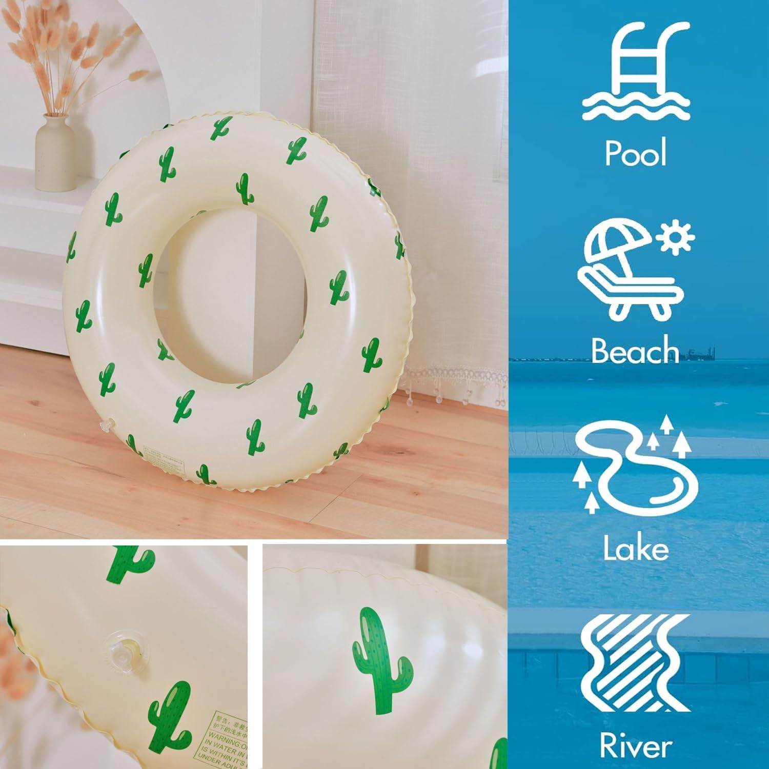2PCS 35IN Inflatable Pool Floats Adult Large Swim Ring Classic Cactus Fruit Pool Inner Tubes,30IN Adults Rings Pool Floaties Adult Size for Summer Pool Party Beach (Cactus)