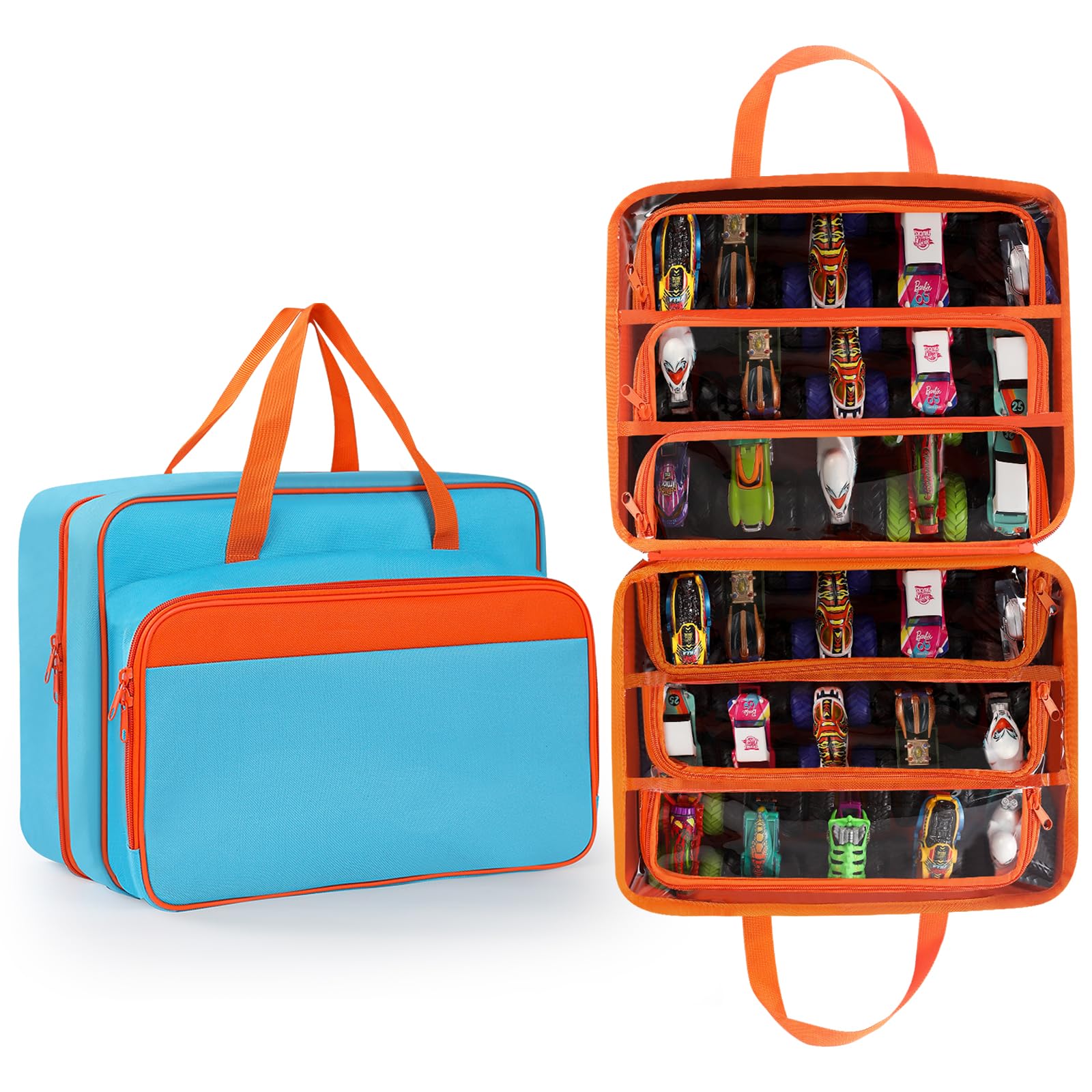 Madcat Toy Cars Carrying Bag Compatible with 1: 64 Scale Hotwheels Car,Monster Trucks. Holding 18 Mini Toy Cars & 30 Monster Trucks (blue)