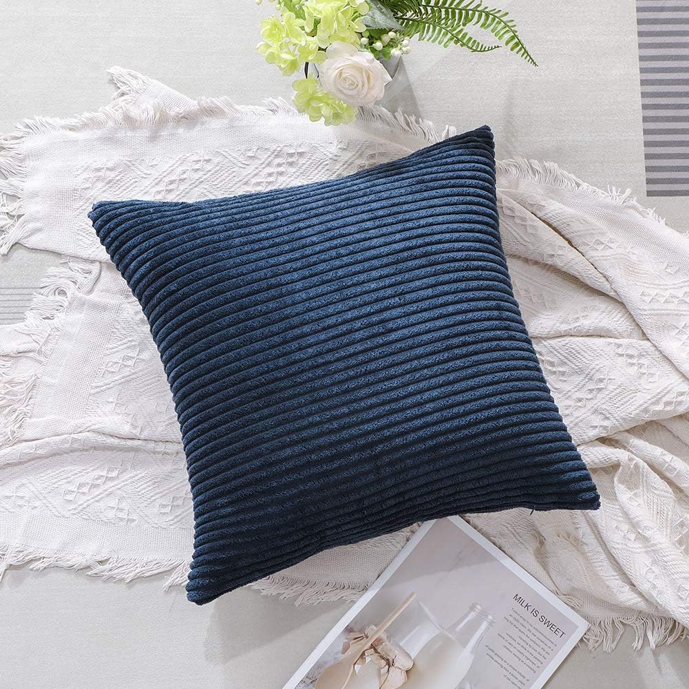 Artscope Cozy Striped Corduroy Pillow Covers Super Soft Decorative Square Throw Pillow Covers Case Cushion Covers for Sofa Couch Bedroom Car Decor 16 x 16 Inches, Navy Blue - Image 5