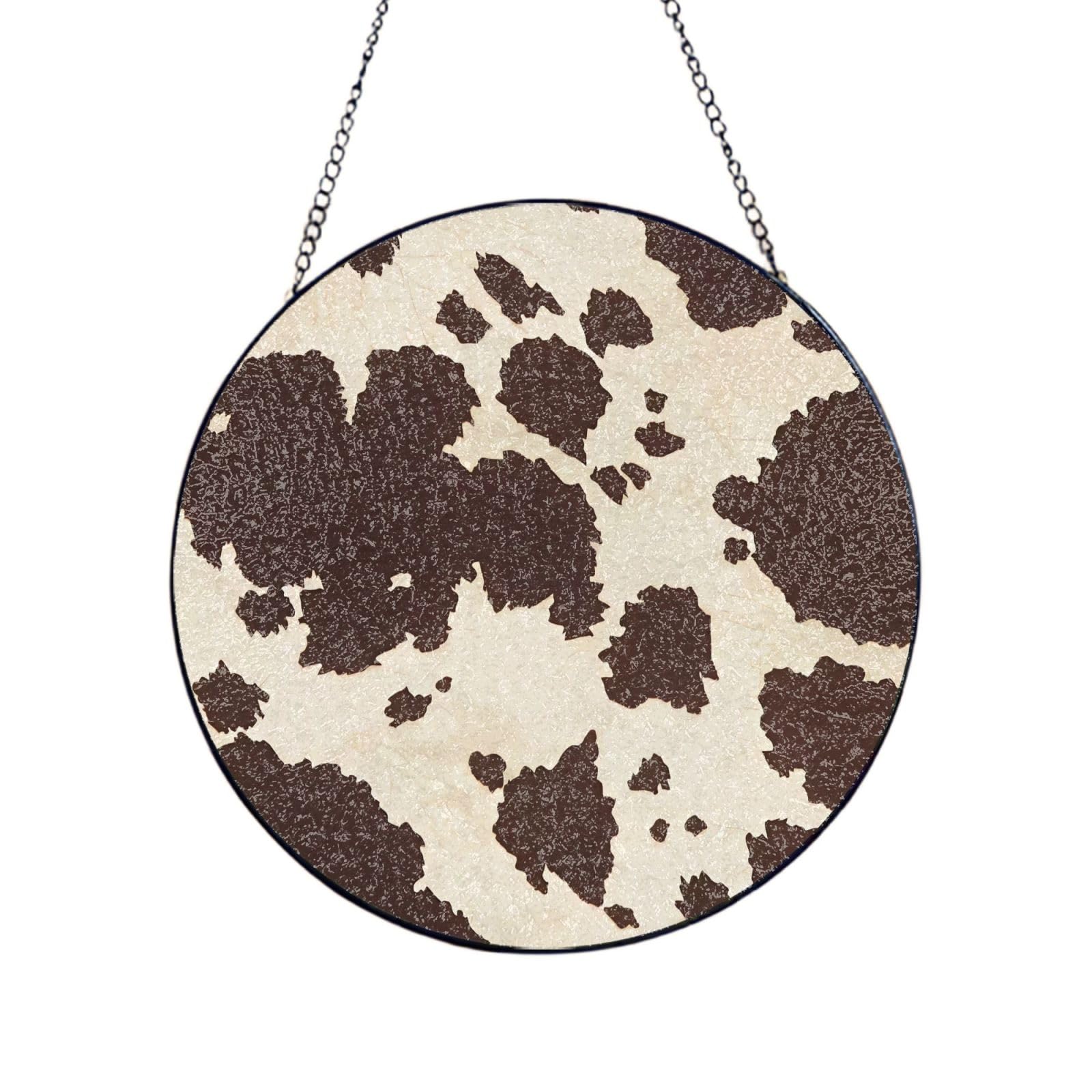 Phayah Cow Fur Print Print Glass Window Hanging Sun Catchers Suncatcher Decor For Birthday For Home Garden Porch 12in（30cm）