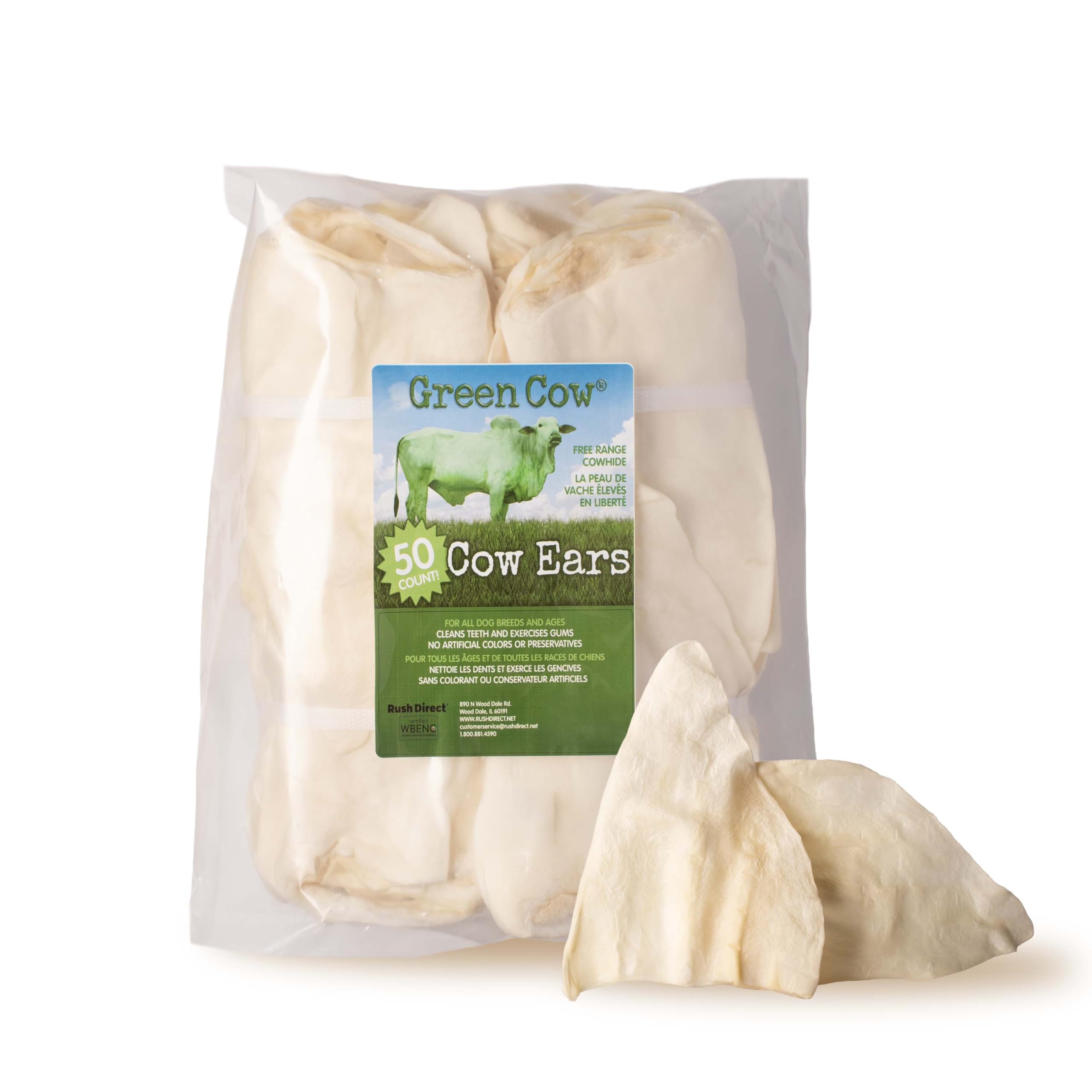 GreenCow Kauspielzeug für Hunde, 100 % natürlich, echte Kuhohren, über 12,7 cm Freilandhaltung, ohne Zusatzstoffe, Chemikalien oder Hormone, 50 Stück