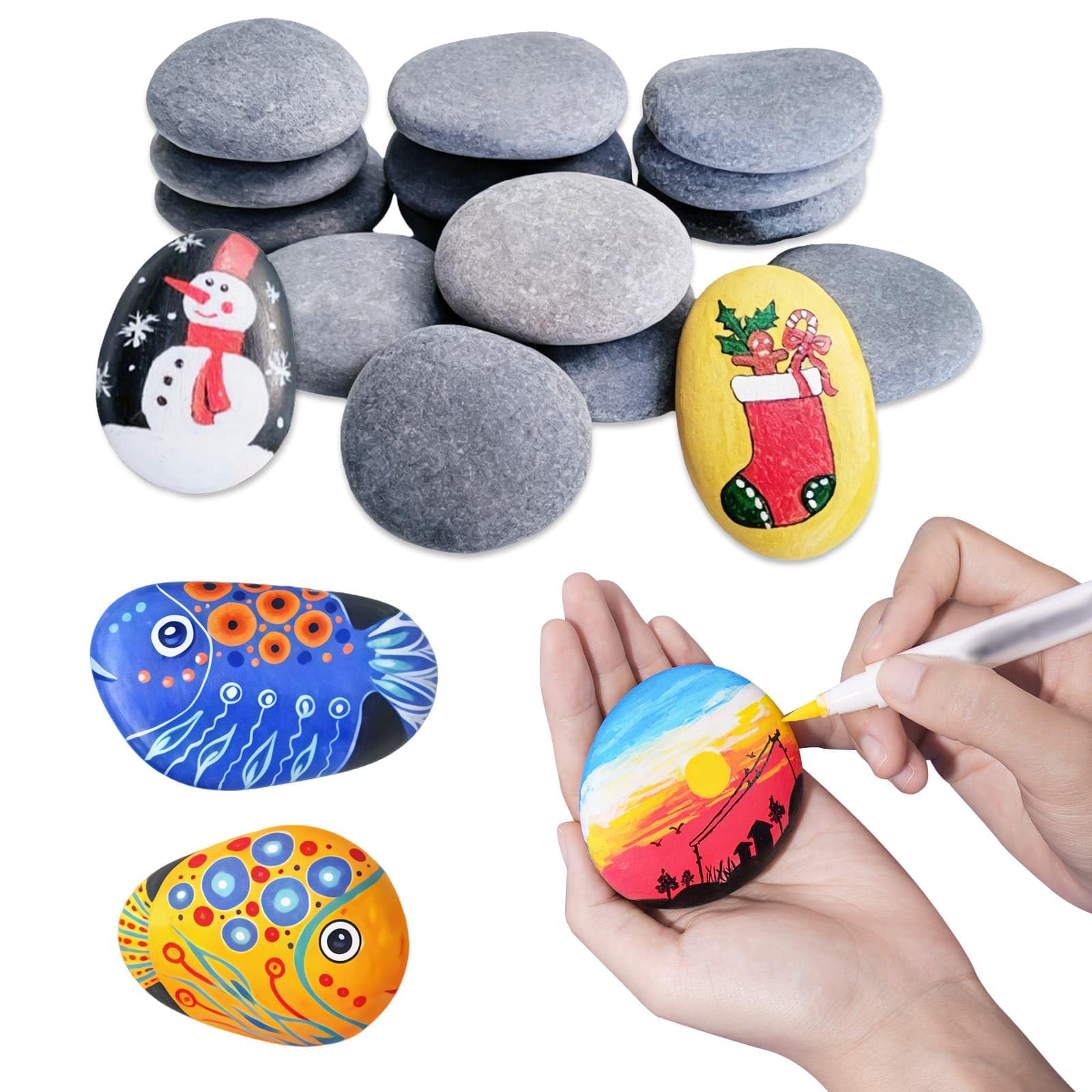 20Pcs Painting Rocks Premium Natural River Rocks for Painting 5-8cm Smooth Flat Pebbles Painting Stones for Kindness Rocks, DIY Arts & Crafts, School Projects, Mindfulness & Home Decor